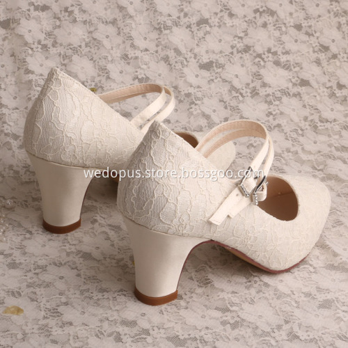 Block Heel Wedding Shoes for Bride with Laces